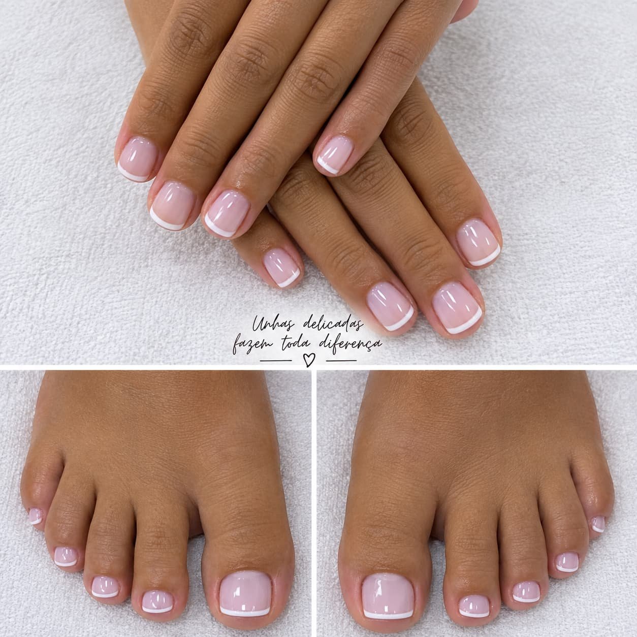 Manicure e pedicure francesinha com acabamento delicado